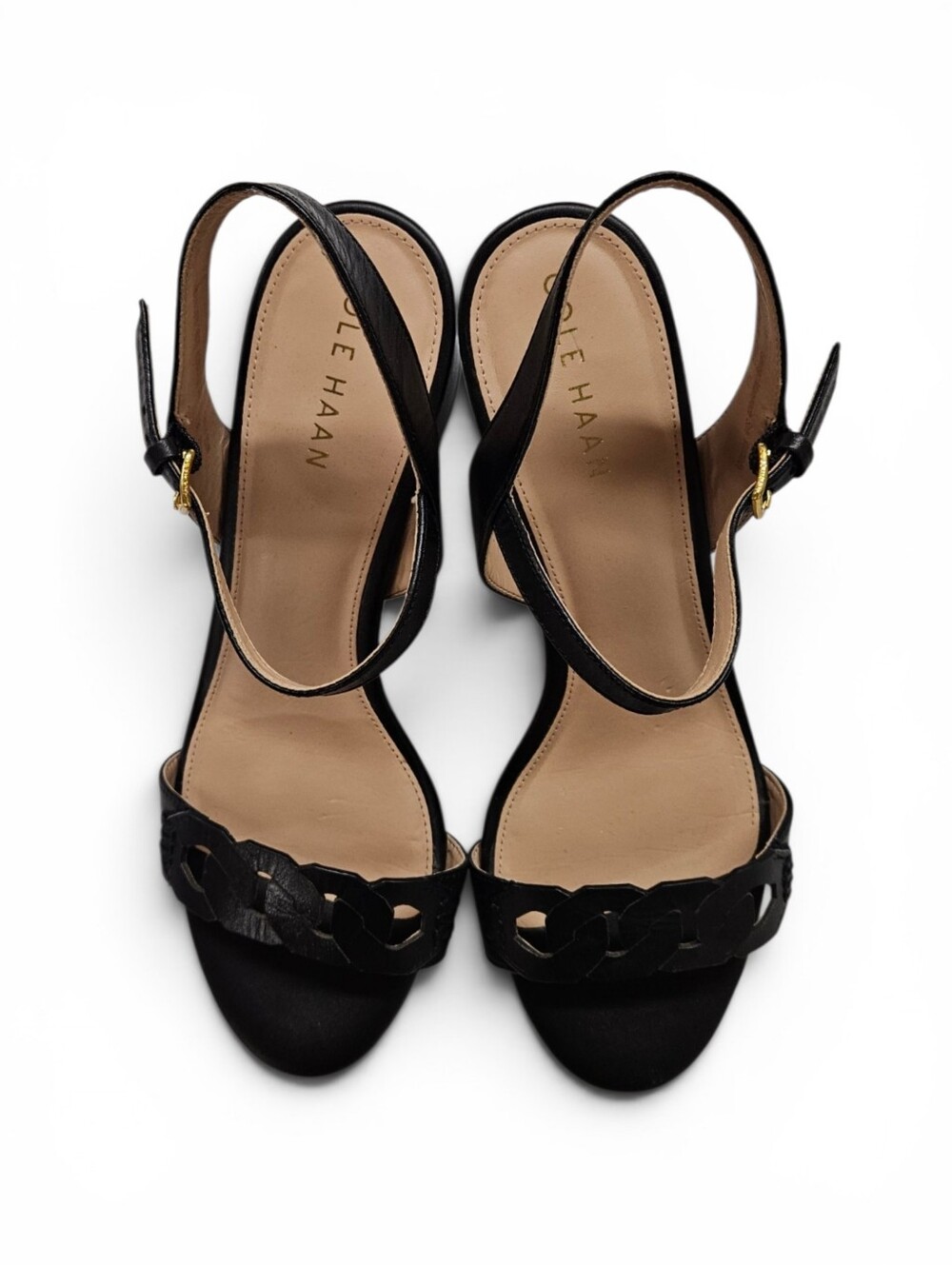 Cole Haan Josie Chain Link Grand 360 Ankle Wrap Block Heels In Black Size 8